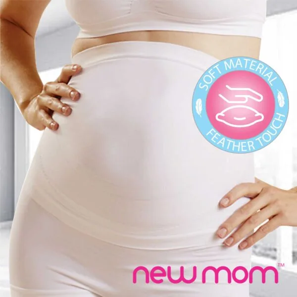 NewMom Seamless Maternity Support Belt | Pregnancy Support Belt for Women | Gently Lift Weight Off Your Lower Back | White, Beige