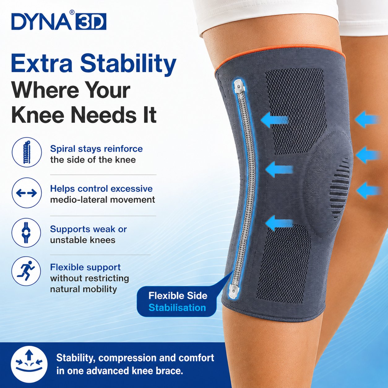 3D Knee Brace with Medio-Lateral Stabiliser
