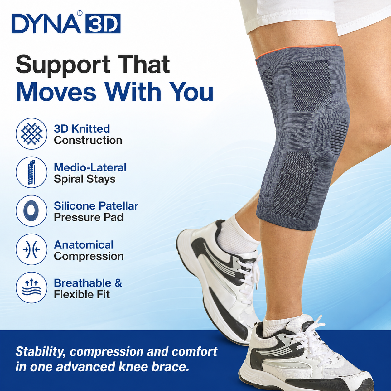 3D Knee Brace with Medio-Lateral Stabiliser