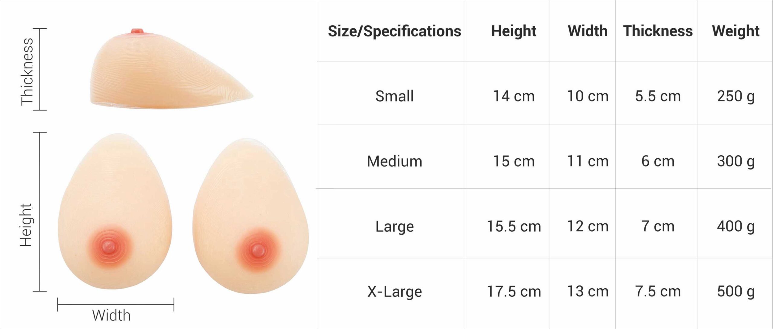 Dyna Artificial Breast Size Chart