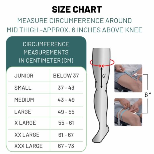 SIZE CHART- 6 INCH ABOVE KNEE- with junior