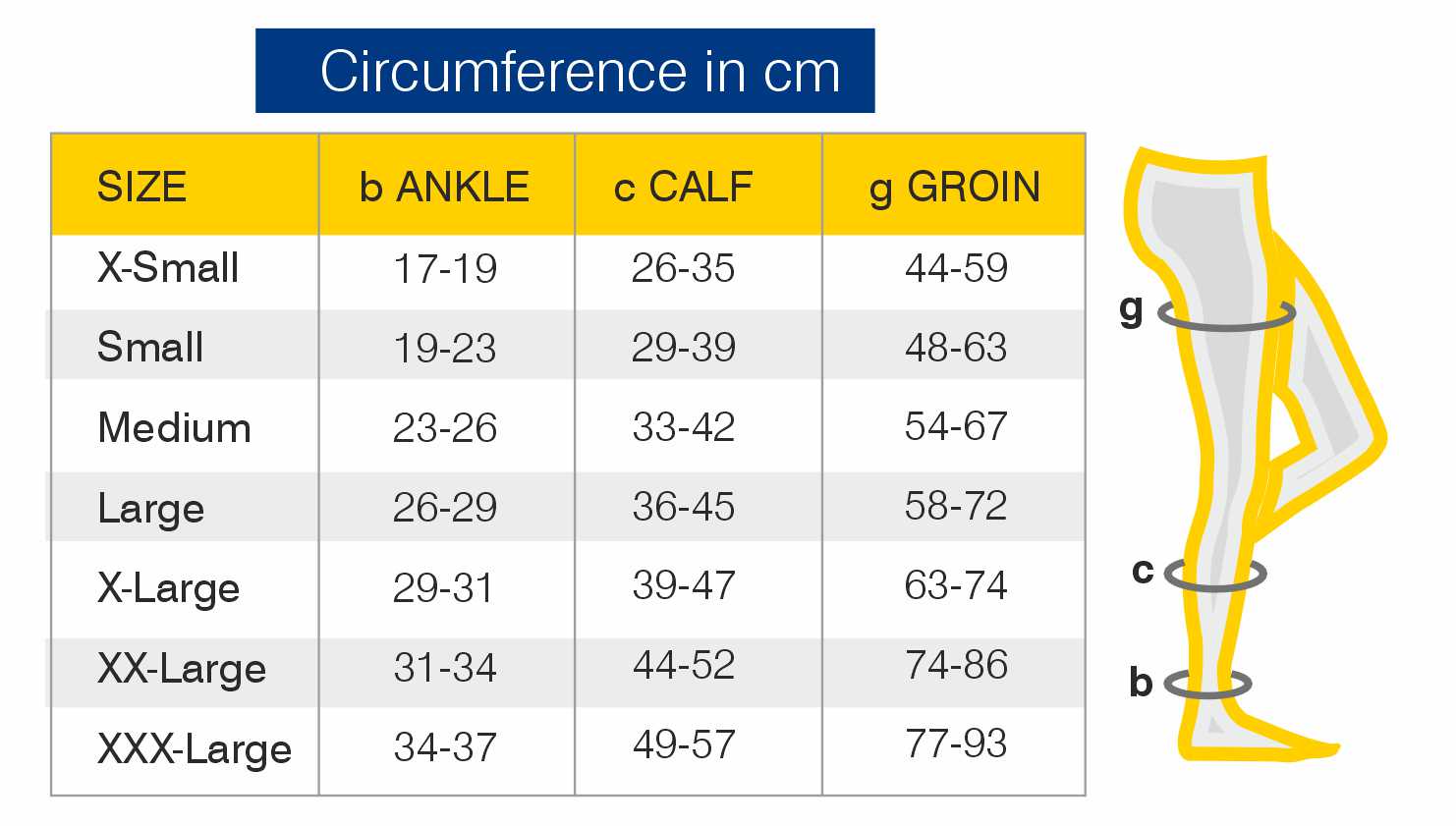 Comprezon Size Chart
