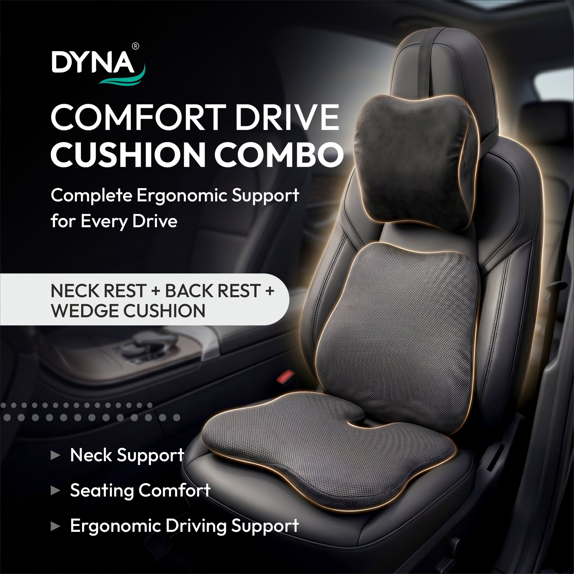 Dyna Memory Foam Car Seat Cushion – Seat, Back and Neck Support - Image 8