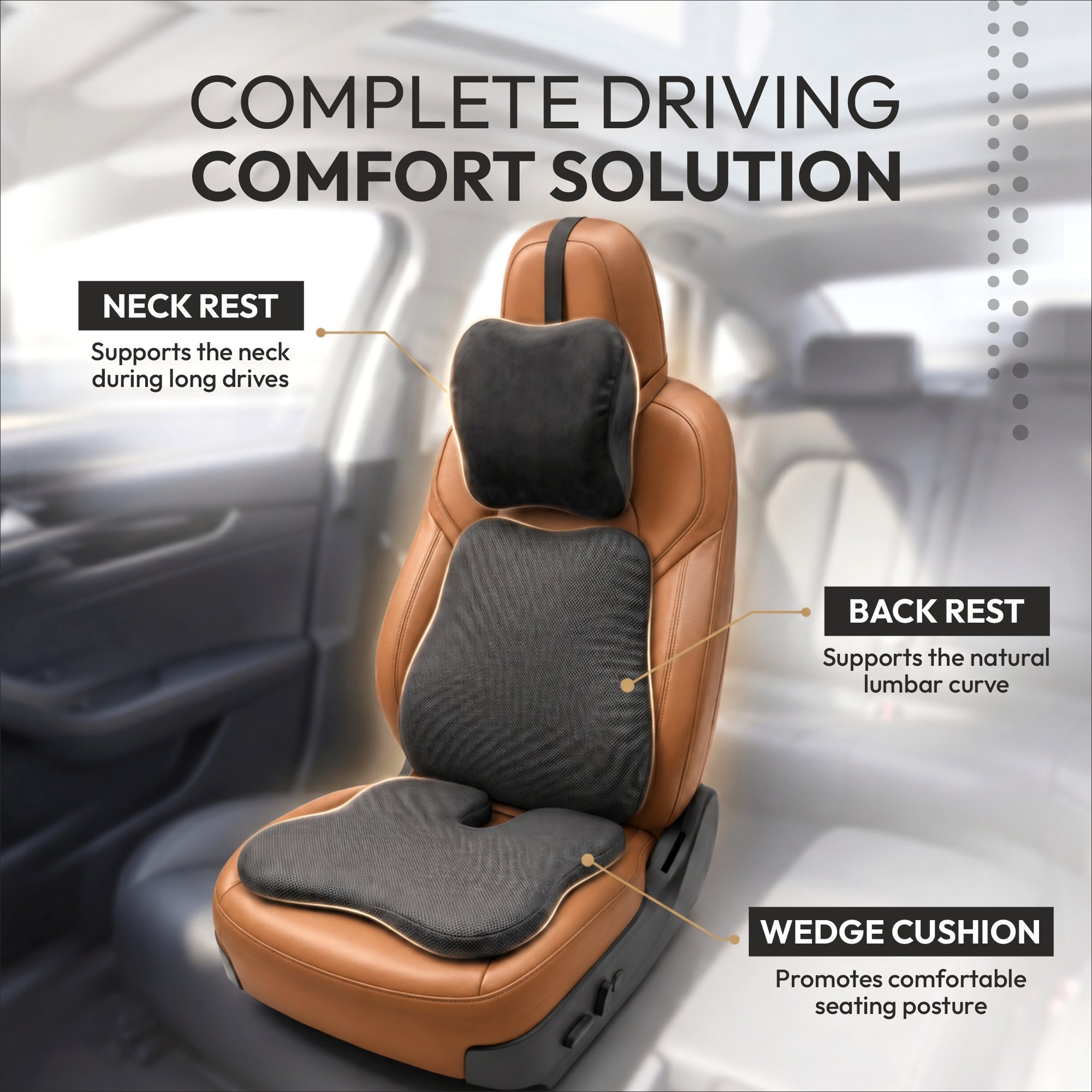 Dyna Memory Foam Car Seat Cushion – Seat, Back and Neck Support