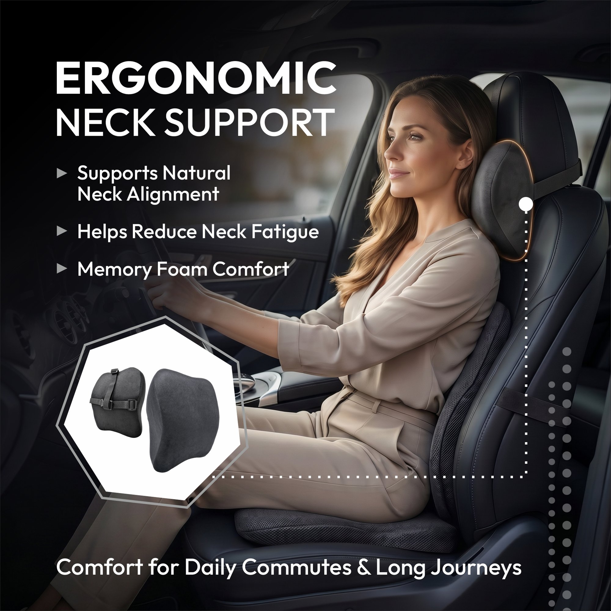 Dyna Memory Foam Car Seat Cushion – Seat, Back and Neck Support - Image 7
