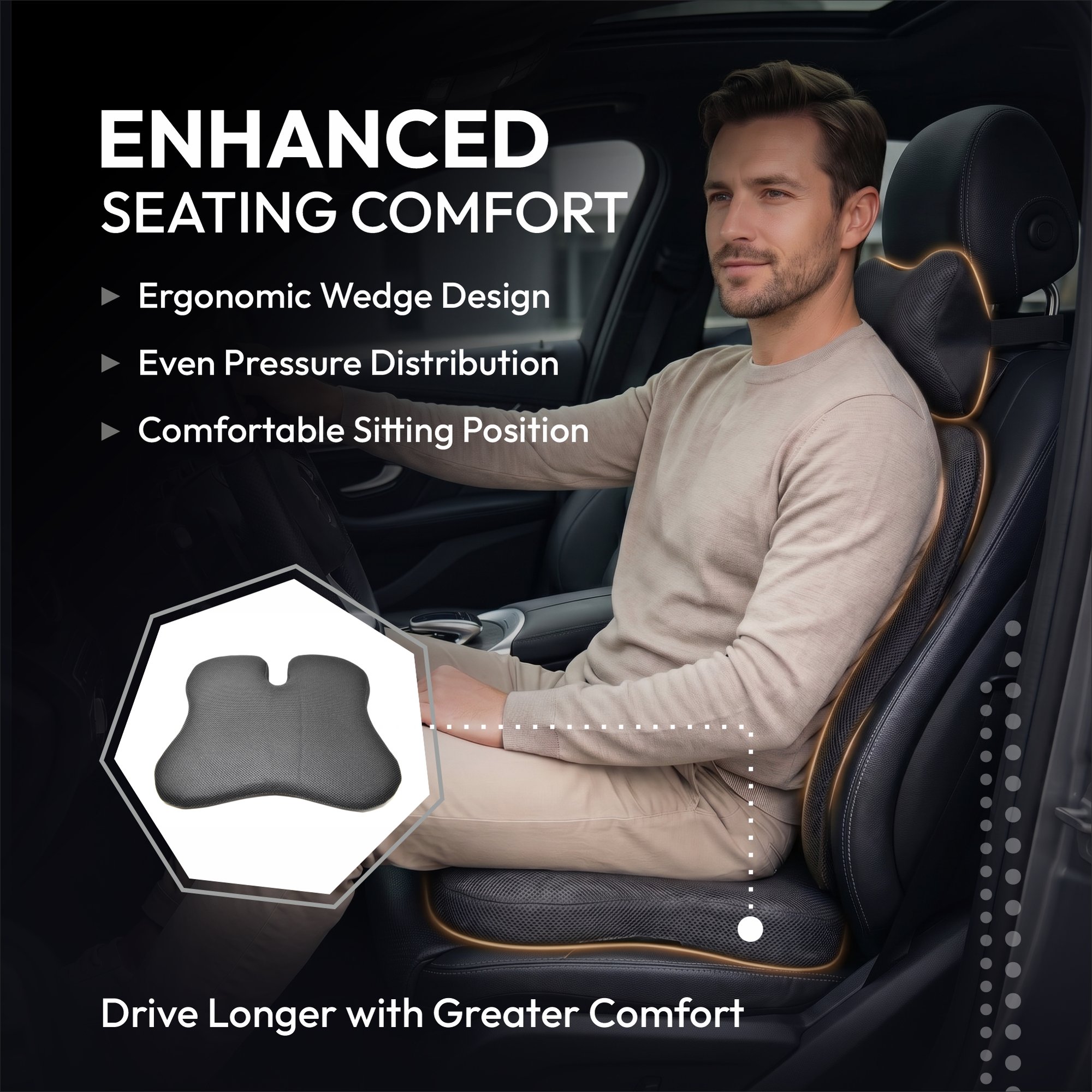 Dyna Memory Foam Car Seat Cushion – Seat, Back and Neck Support - Image 6