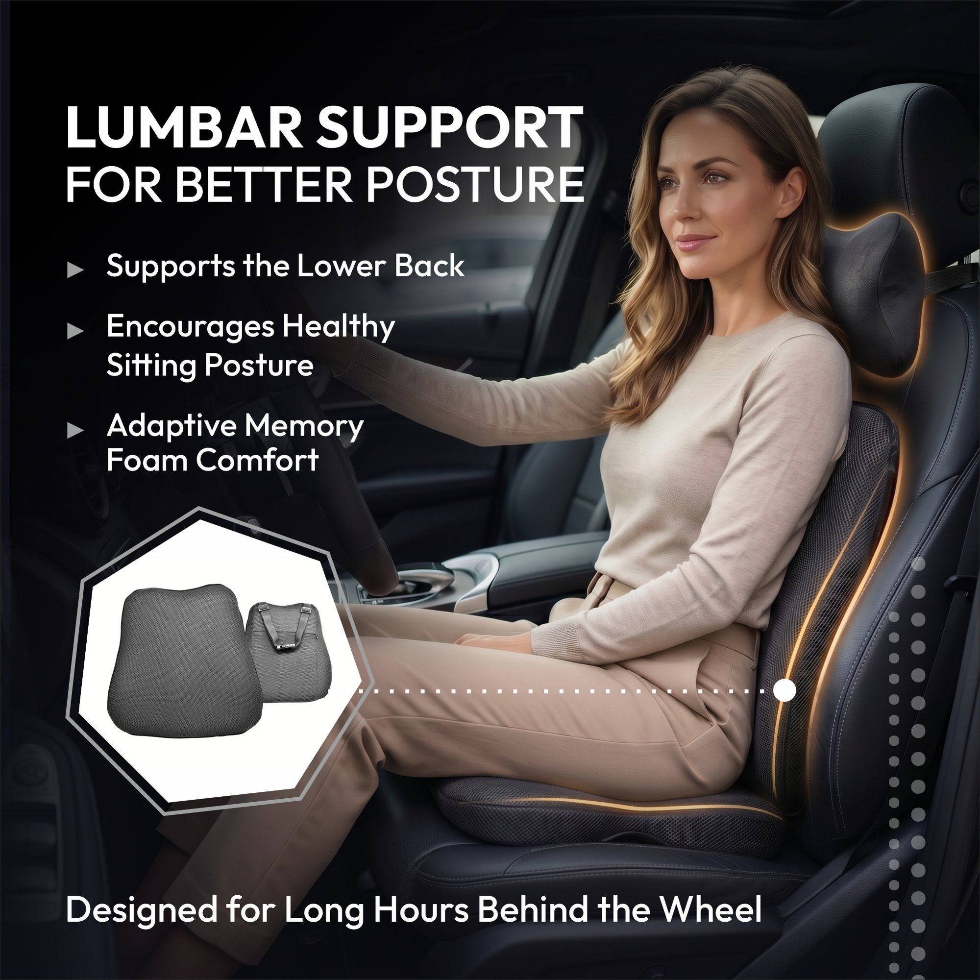 Dyna Memory Foam Car Seat Cushion – Seat, Back and Neck Support - Image 5